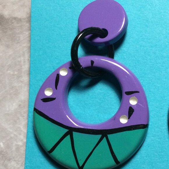 Bold Bright Totally 80s Purple & Teal Earring Dangles that Pop! 💜✨ #RetroGlam - Picture 3 of 3